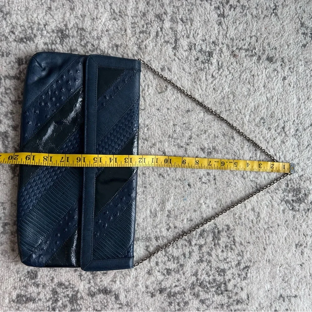 Vintage Caprice Snakeskin Clutch in Blue Hues, circa 1980s chain strap